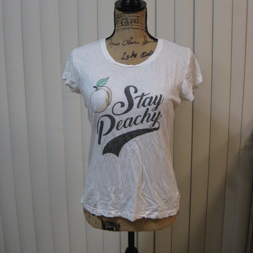 NWOT Express white Stay Peachy graphic t shirt top XS extra small